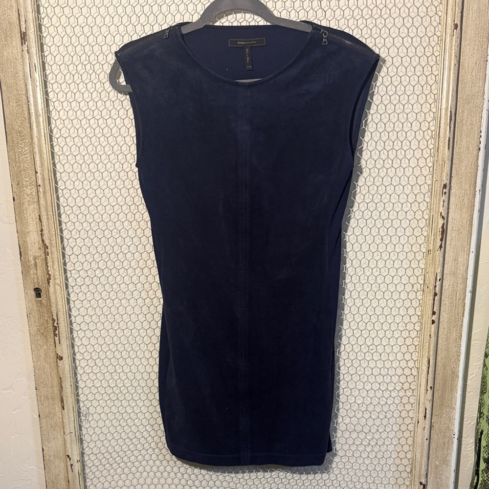 BCBGMaxAzria Karlee faux suede mini Deep Blue Dress with zippers stretch